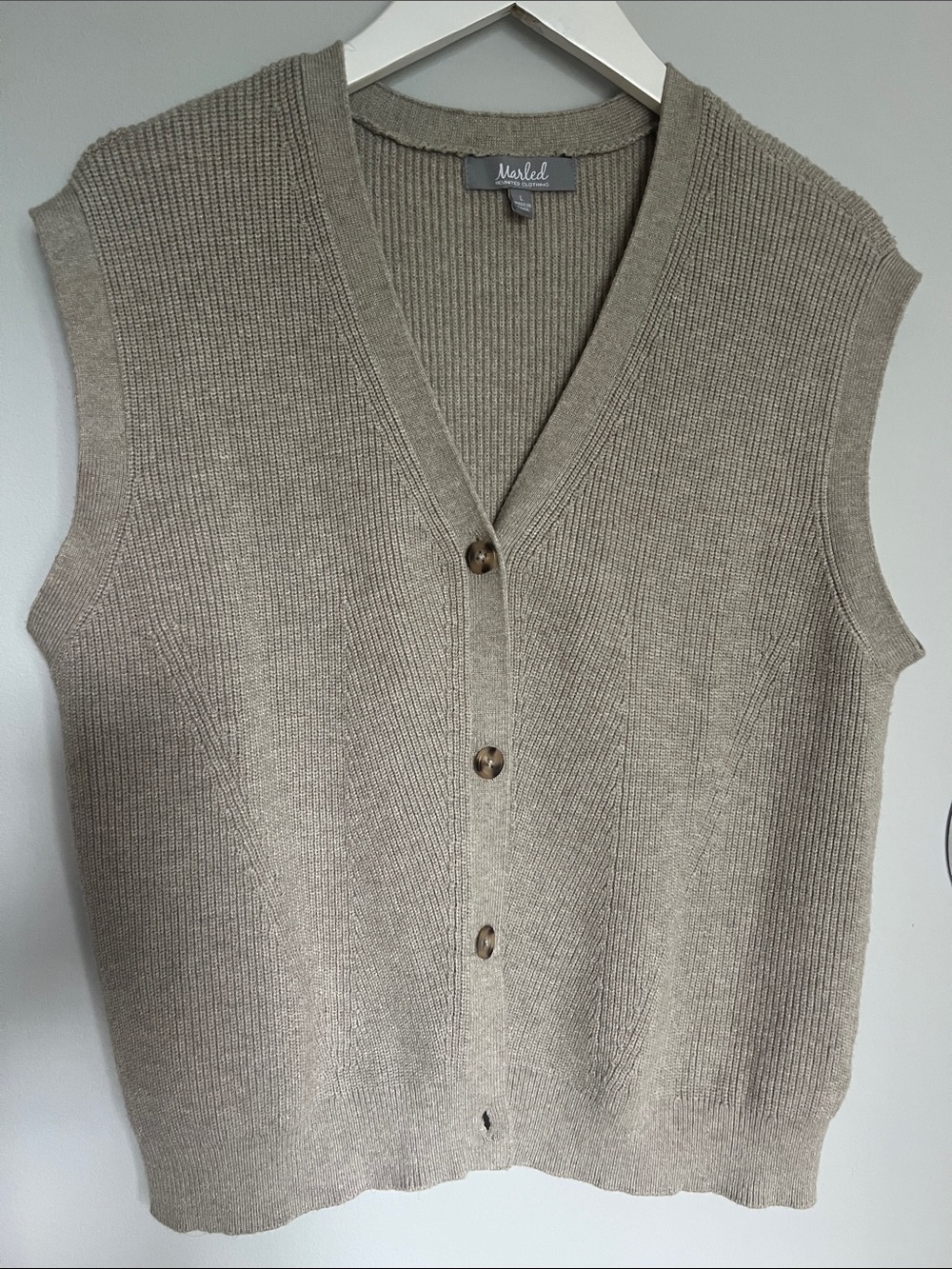 Marled  V-Neck Vest — Taupe